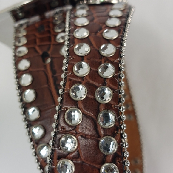 BLAZIN ROXX SCALLOP CROC PRINT LEATHER RHIENSTONE WESTERN BELT M - Picture 10 of 15